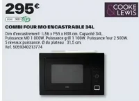 COMBI FOUR MO ENCASTRABLE 34L COOKE & LEWIS