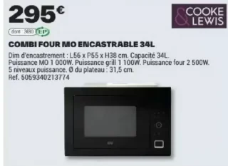 COMBI FOUR MO ENCASTRABLE 34L COOKE & LEWIS