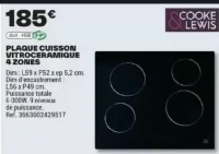 COOKE & LEWIS PLAQUE CUISSON VITROCÉRAMIQUE 4 ZONES