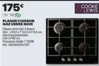 COOKE & LEWIS PLAQUE CUISSON GAZ VERRE NOIR