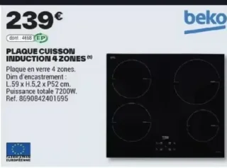 BEKO PLAQUE CUISSON INDUCTION 4 ZONES