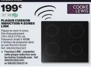 COOKE & LEWIS PLAQUE CUISSON INDUCTION 4 ZONES LINK