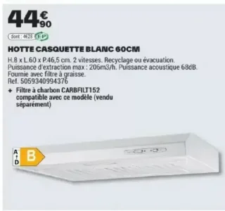 HOTTE CASQUETTE BLANC 60CM