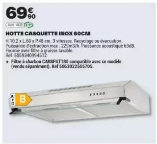 HOTTE CASQUETTE INOX 60CM