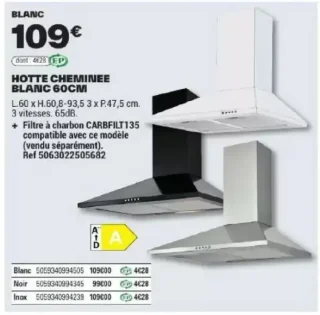 HOTTE CHEMINEE BLANC 60CM