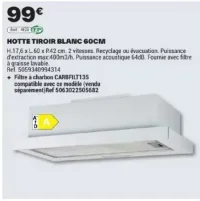 HOTTE TIROIR BLANC 60CM