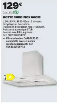 HOTTE CUBE INOX 60CM