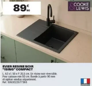 Évier Résine Noir Ising Compact Cooke & Lewis