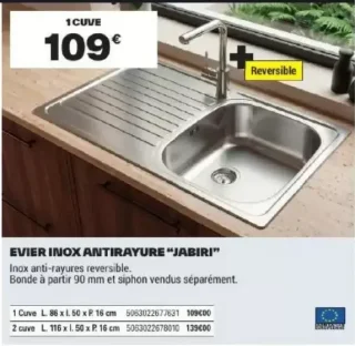 Évier Inox Antirayure Jabiri 1 Cuve