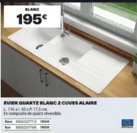 Évier Quartz Blanc 2 Cuves Alaire Cooke & Lewis