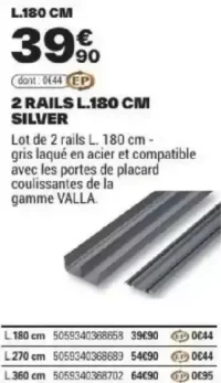 2 rails L.180 cm silver Valla