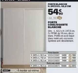Porte coulissante blanche Valla H. 247,5 x L. 62,2 cm