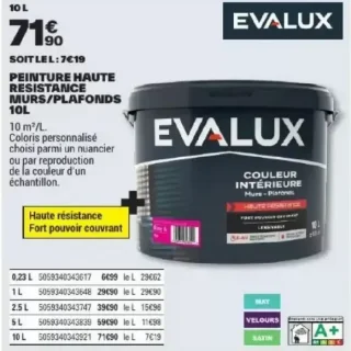 EVALUX Peinture haute resistance murs/plafonds 10L