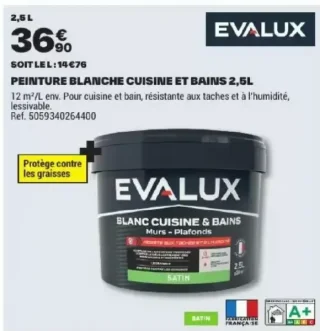 EVALUX Peinture blanche cuisine et bains 2,5L