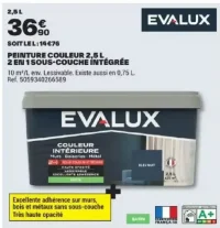 EVALUX Peinture couleur 2,5 L 2 en 1 sous-couche intégrée