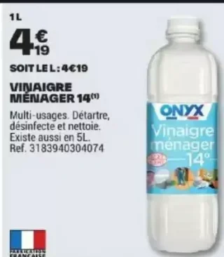 Vinaigre ménager Onyx 14° 1L