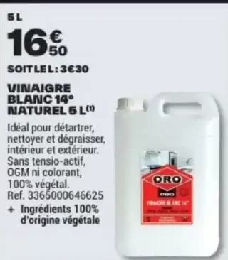 Vinaigre blanc 14° naturel Oro Pro 5 L