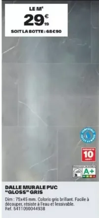Dalle murale PVC "Gloss" gris