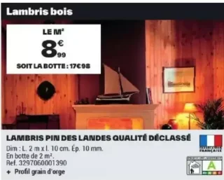LAMBRIS PIN DES LANDES QUALITÉ DÉCLASSÉ