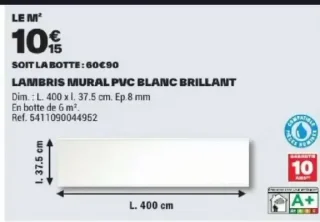 LAMBRIS MURAL PVC BLANC BRILLANT