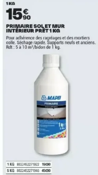 MAPEI Primaire Sol et Mur Intérieur Prêt 1 kg