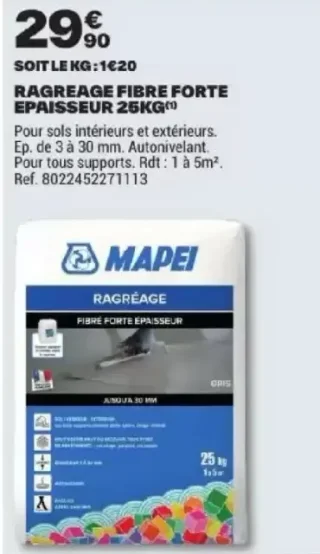 MAPEI Ragréage Fibré Forte Épaisseur 25 kg