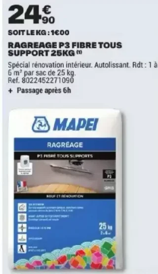 MAPEI Ragréage P3 Fibré Tous Support 25 kg