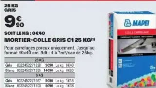 Mortier-colle Gris C1 Mapei 25 kg