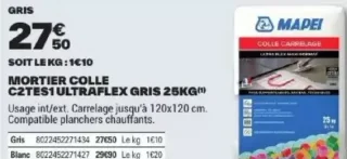 Mortier colle C2TES1 ultraflex gris Mapei 25kg