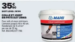 Colle et joint en pate D2T Mapei 25kg