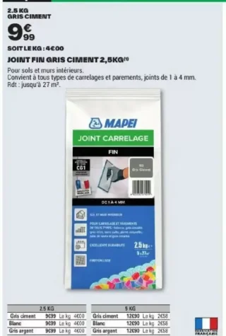 MAPEI Joint Fin Gris Ciment 2,5kg