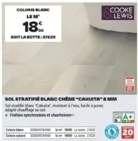 Sol stratifié blanc chêne "Cahuita" 8 mm Cooke & Lewis