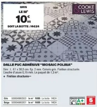 DALLE PVC ADHÉSIVE "MOSAIC POLINA"