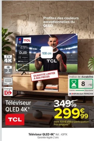 Téléviseur QLED 4K TCL 43P7K