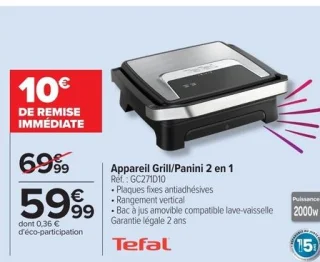 Appareil Grill/Panini 2 en 1 Tefal GC271D10
