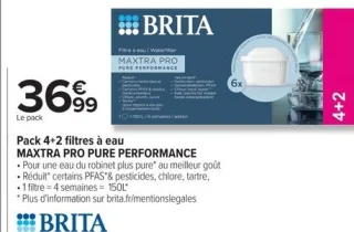 Pack 4+2 filtres à eau MAXTRA PRO PURE PERFORMANCE BRITA