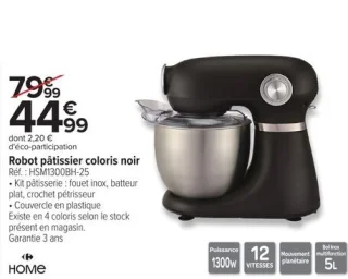 Robot pâtissier coloris noir HOME HSM1300BH-25