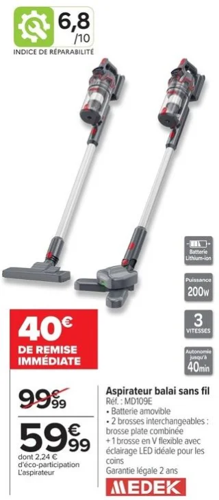 Aspirateur balai sans fil MEDEK MD109E
