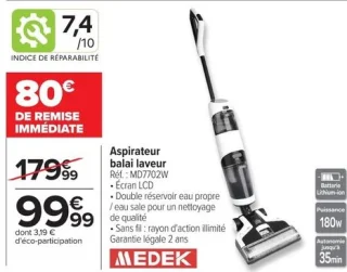 Aspirateur balai laveur MEDEK MD7702W