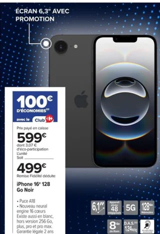 Apple iPhone 16 128 Go Noir