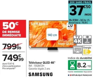 Téléviseur QLED 4K* Samsung 55QN72H