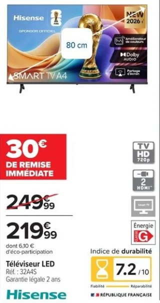 Téléviseur LED Hisense 32A4S