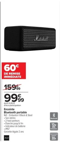 Enceinte Bluetooth portable Marshall Emberton II Black & Steel