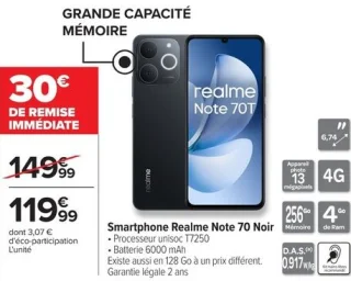 Smartphone Realme Note 70T Noir