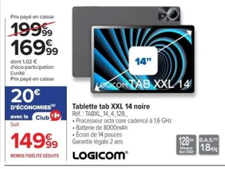 Tablette tab XXL 14 noire Logicom TABXL_14_4_128