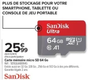 Carte mémoire micro SD 64 Go SanDisk Ultra SDSQUAB064G
