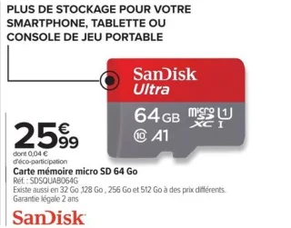 Carte mémoire micro SD 64 Go SanDisk Ultra SDSQUAB064G