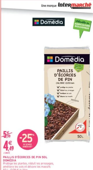 Paillis d'écorces de pin 50L Domédia