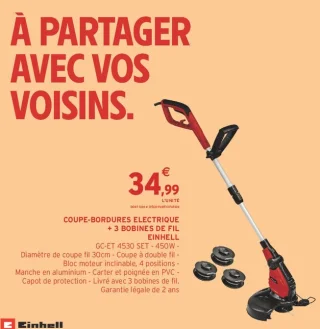 COUPE-BORDURES ELECTRIQUE + 3 BOBINES DE FIL EINHELL GC-ET 4530 SET - 450W