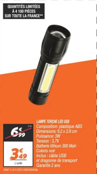 Lampe torche led usb